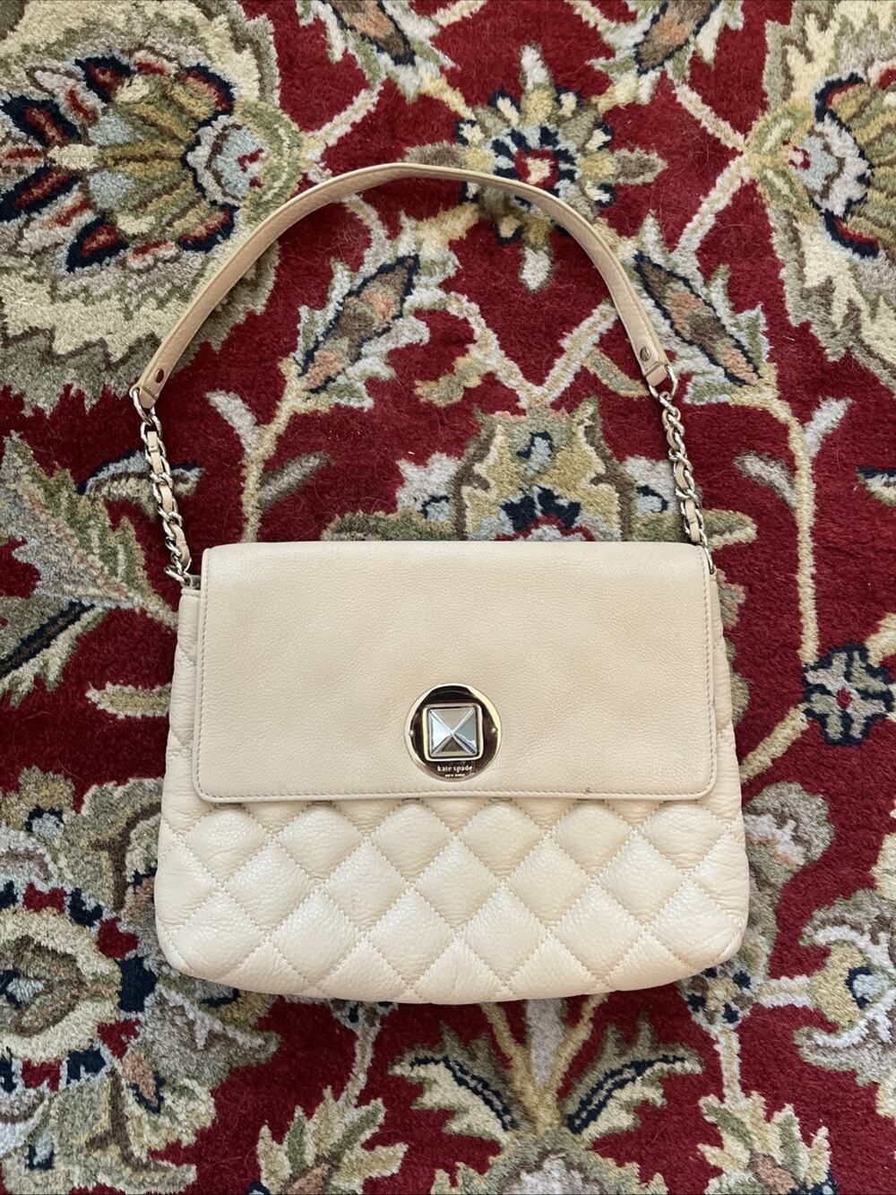 Kate Spade Gold Coast Dove Quilted Leather Chain Strap Crossbody Cream Beige